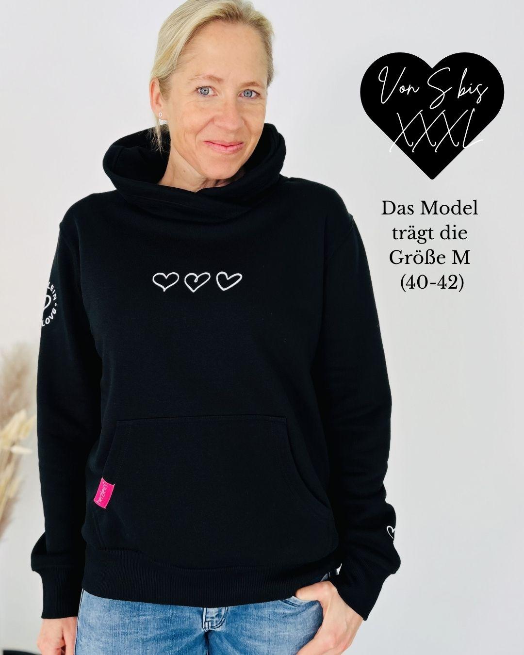 Herzlein® Hoodie "Drei Herzchen" in Schwarz