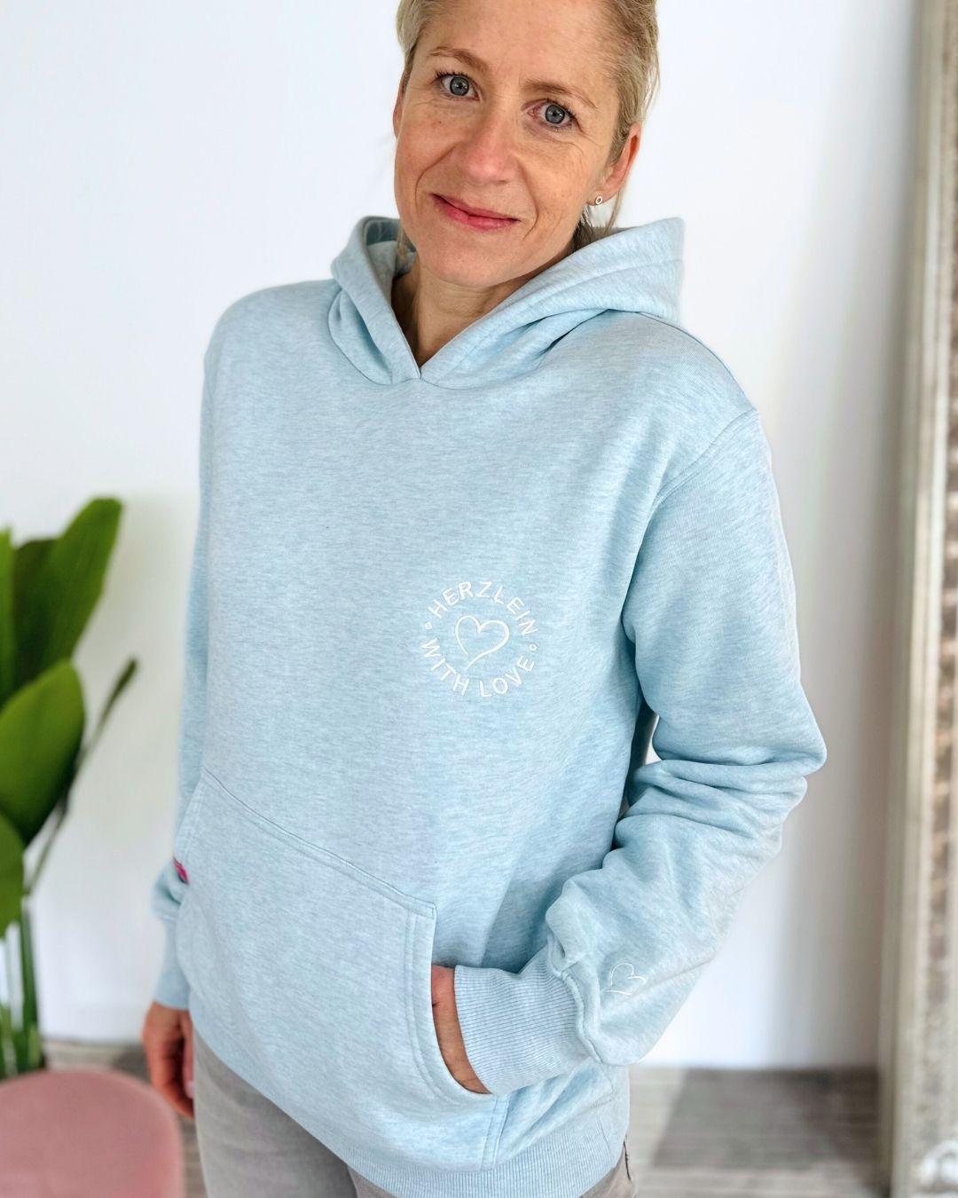 Herzlein® Hoodie "Strand" in meliertem Hellblau