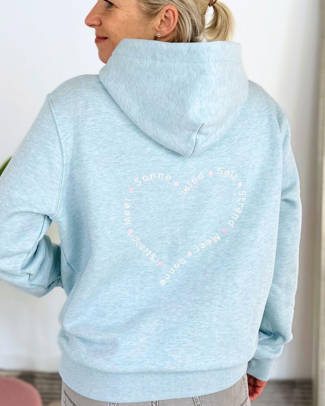 Herzlein® Hoodie "Strand" in meliertem Hellblau