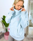 Herzlein® Kuschel Hoodie "Smiley" in meliertem Hellblau