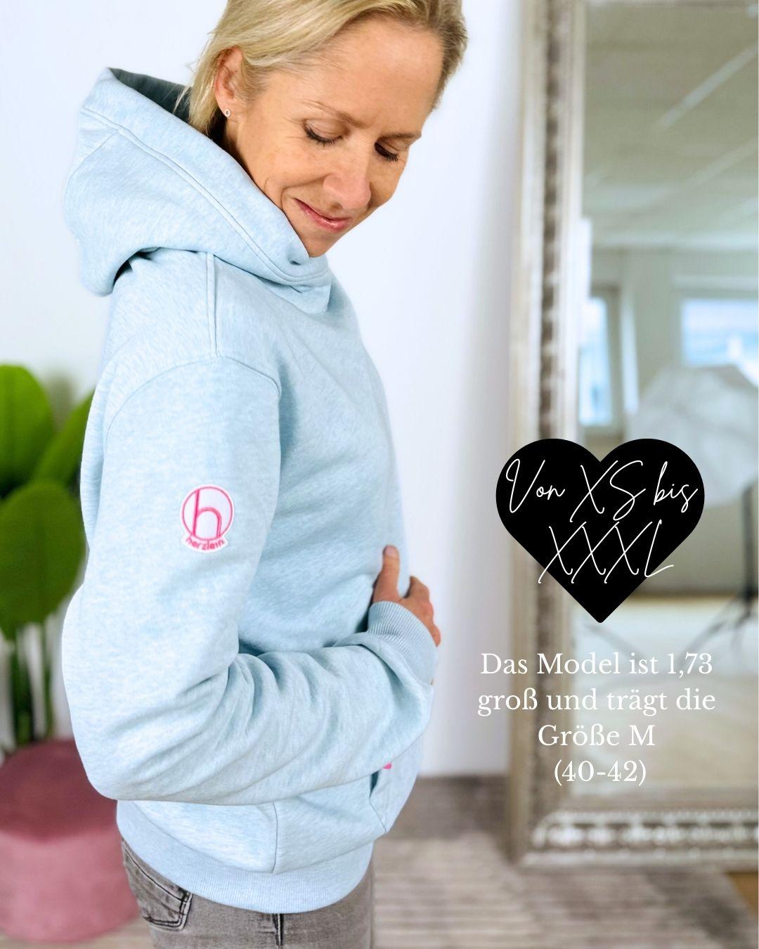 Herzlein® Kuschel Hoodie "Smiley" in meliertem Hellblau