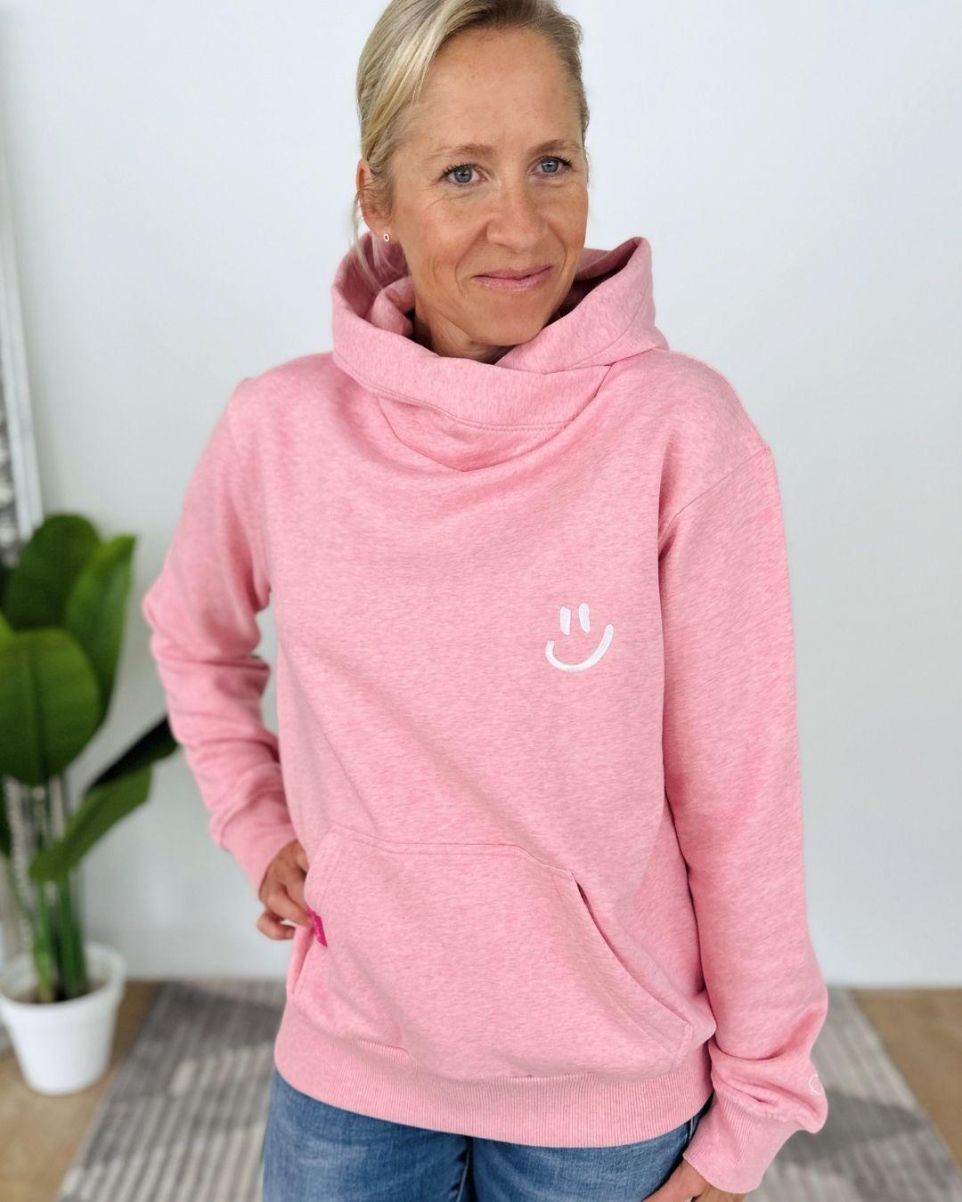 Herzlein® Kuschel Hoodie "Smiley" in meliertem Rosa