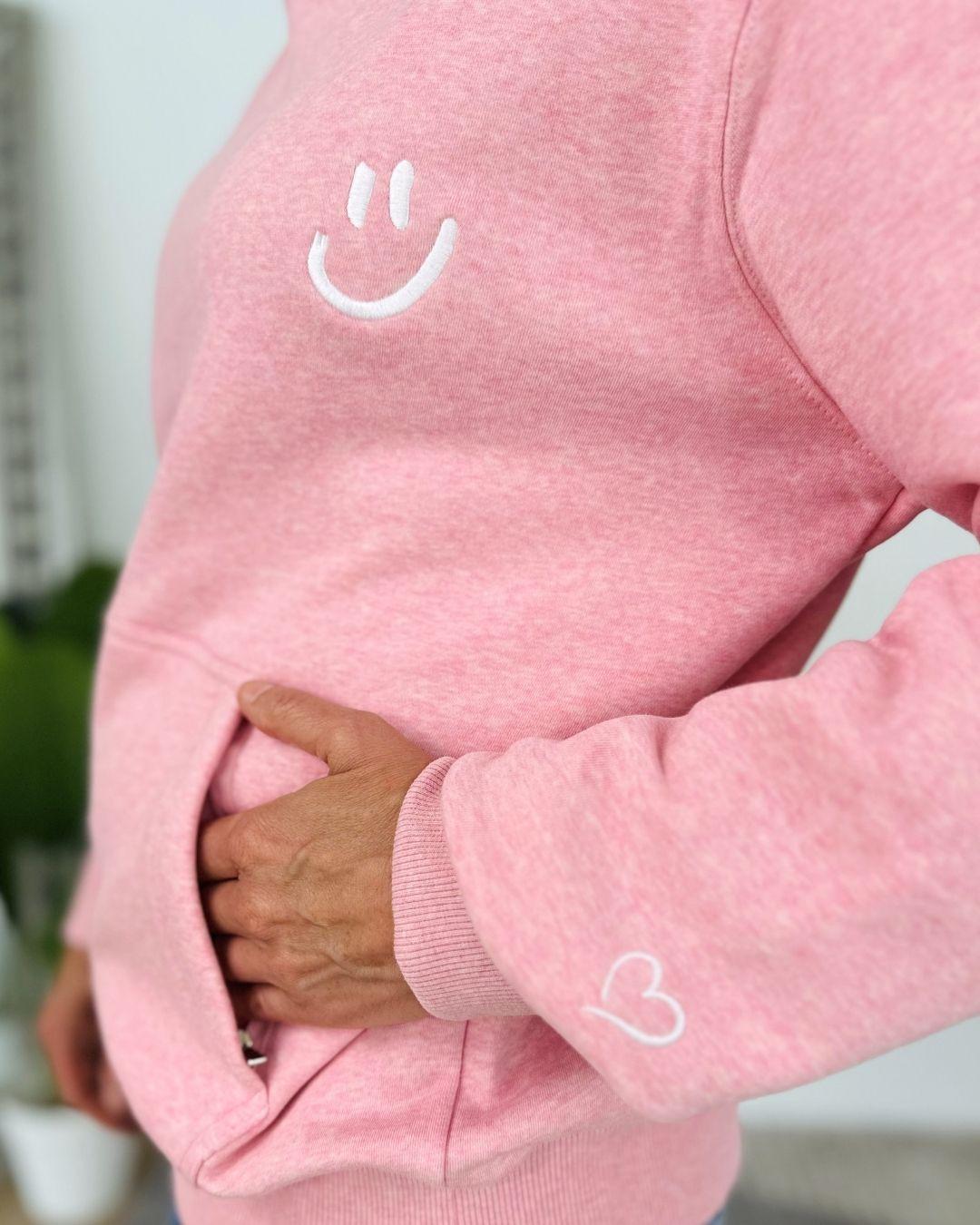 Herzlein® Kuschel Hoodie "Smiley" in meliertem Rosa