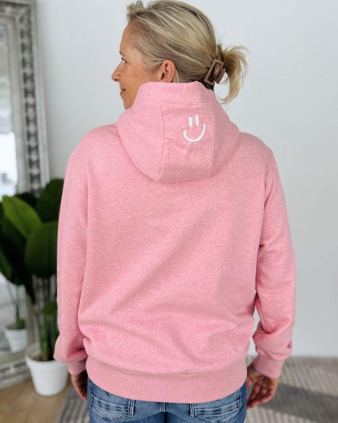 Herzlein® Kuschel Hoodie "Smiley" in meliertem Rosa