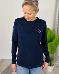 Herzlein® Longsleeve-Shirt mit Herzchen in Navy Blau