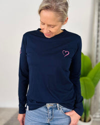 Herzlein® Longsleeve-Shirt mit Herzchen in Navy Blau