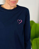 Herzlein® Longsleeve-Shirt mit Herzchen in Navy Blau