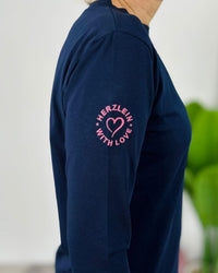 Herzlein® Longsleeve-Shirt mit Herzchen in Navy Blau