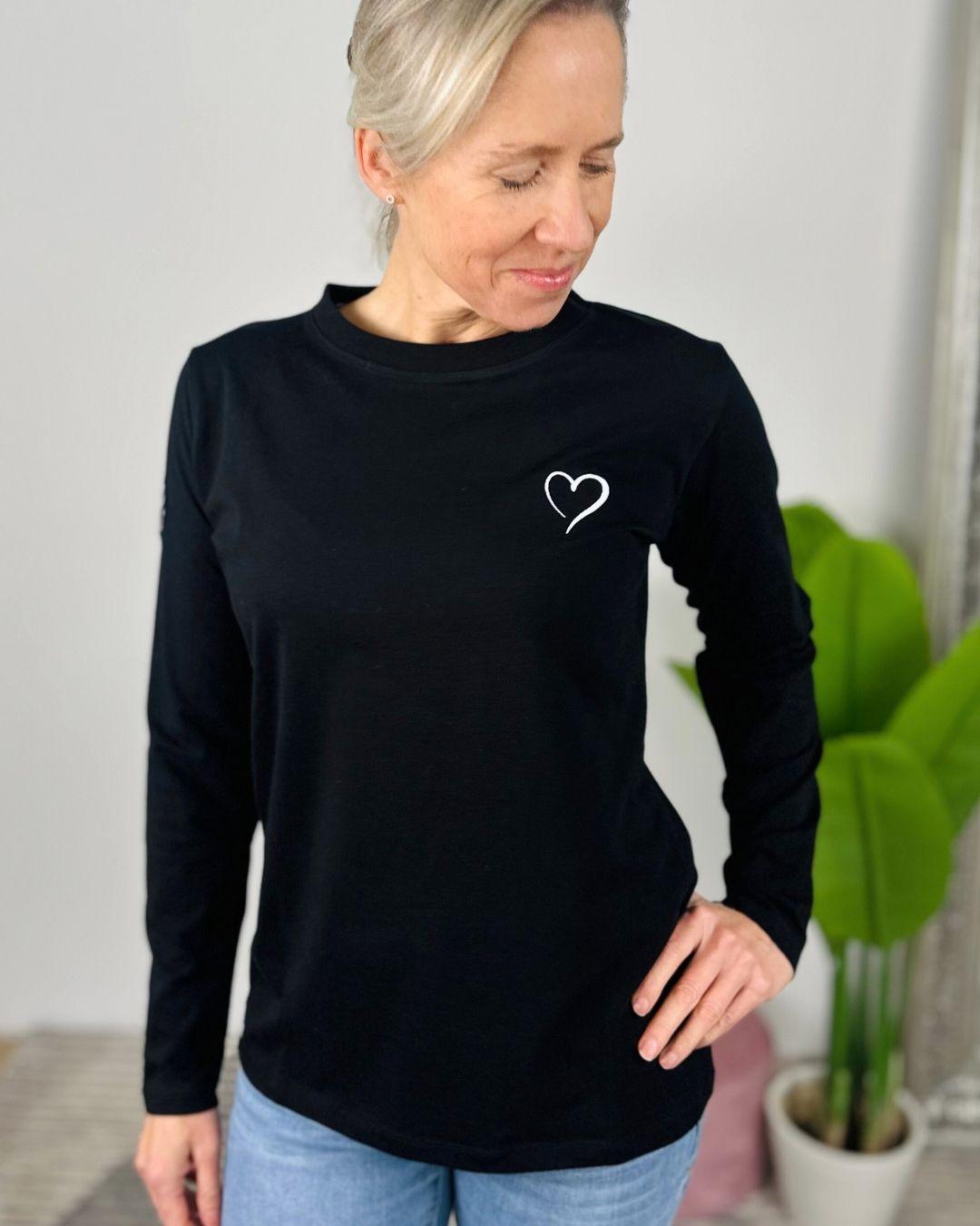 Herzlein® Longsleeve-Shirt mit Herzchen in Schwarz