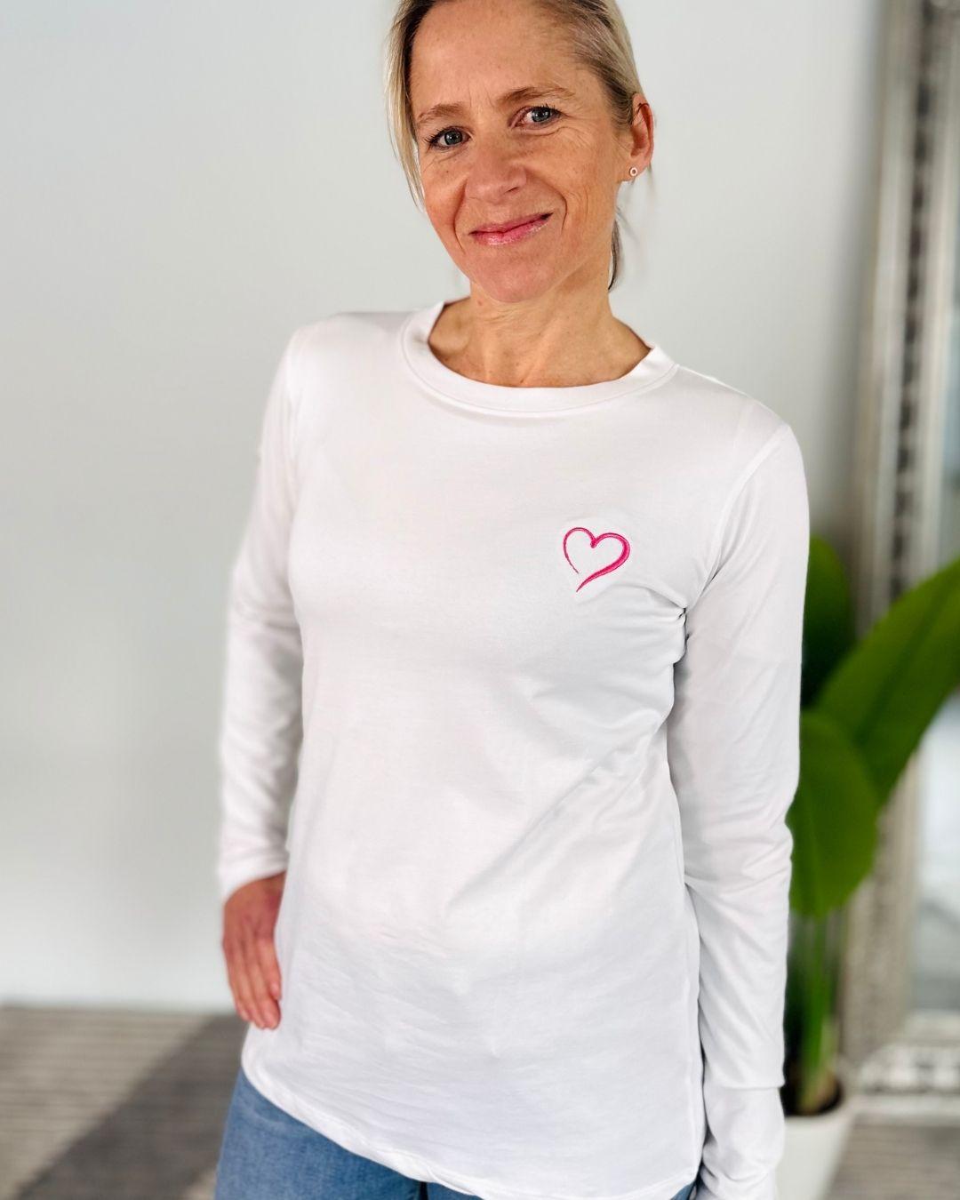 Herzlein® Longsleeve-Shirt mit Herzchen in Weiß