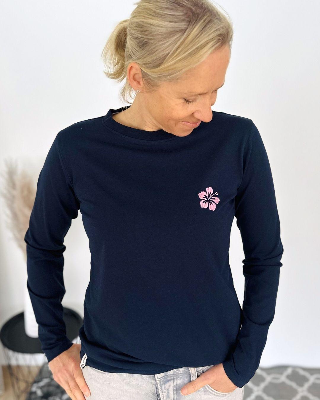 Herzlein® Longsleeve-Shirt mit Hibiskus in Navy