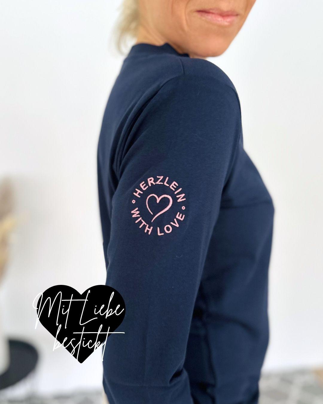 Herzlein® Longsleeve-Shirt mit Hibiskus in Navy