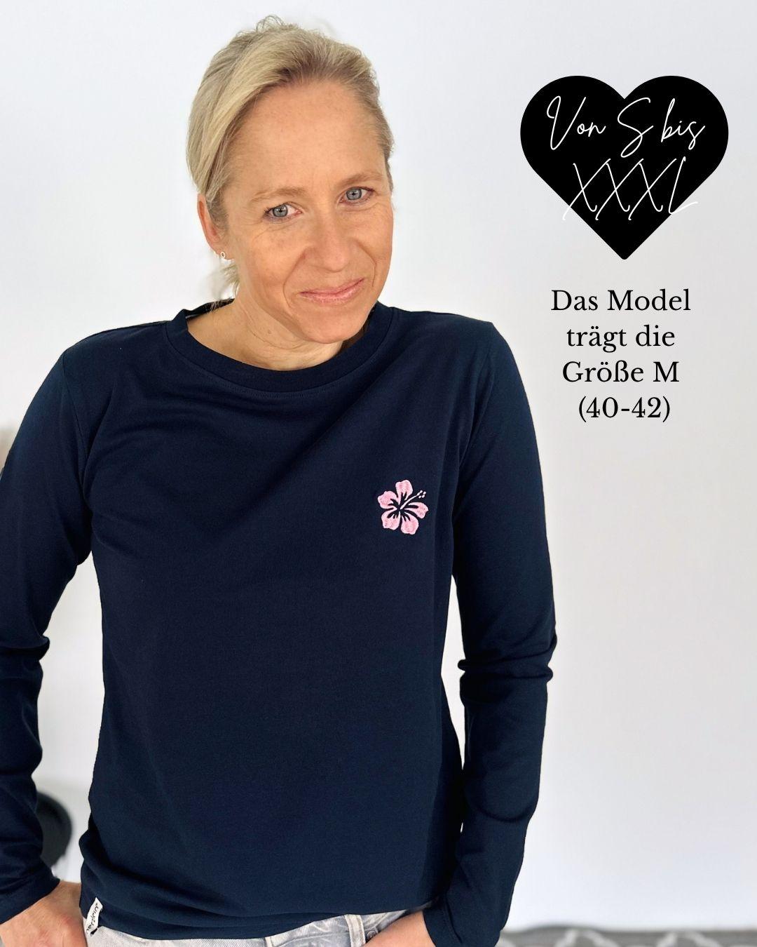 Herzlein® Longsleeve-Shirt mit Hibiskus in Navy