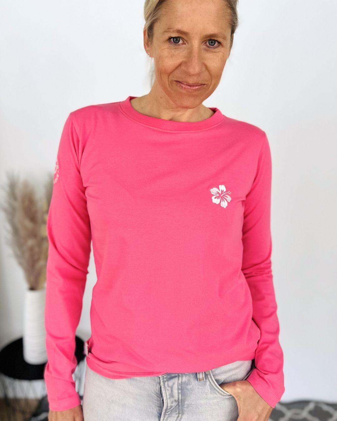 Herzlein® Longsleeve-Shirt mit Hibiskus in Pink
