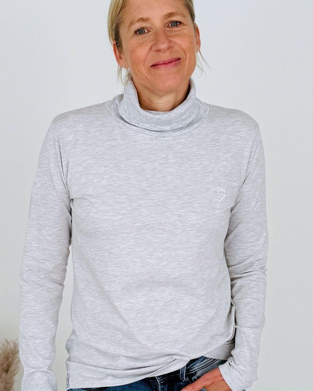 Herzlein® Longsleeve mit Rollkragen "Herz" in Grau meliert