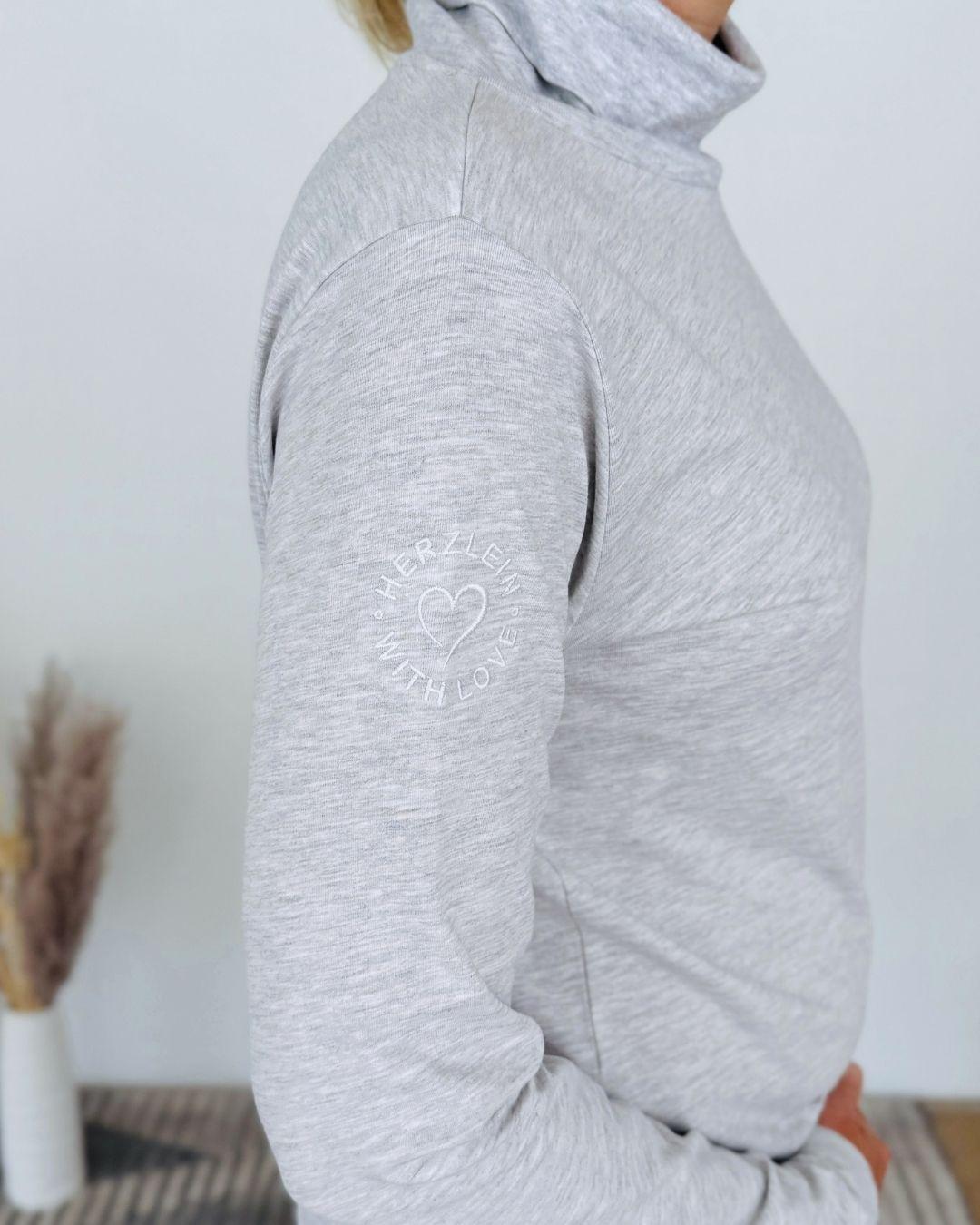 Herzlein® Longsleeve mit Rollkragen "Herz" in Grau meliert