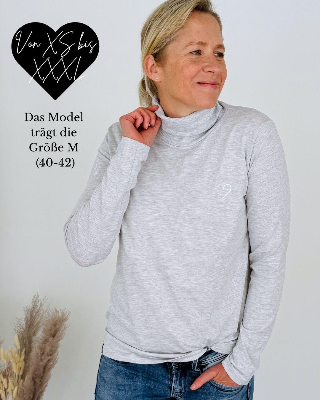 Herzlein® Longsleeve mit Rollkragen "Herz" in Grau meliert