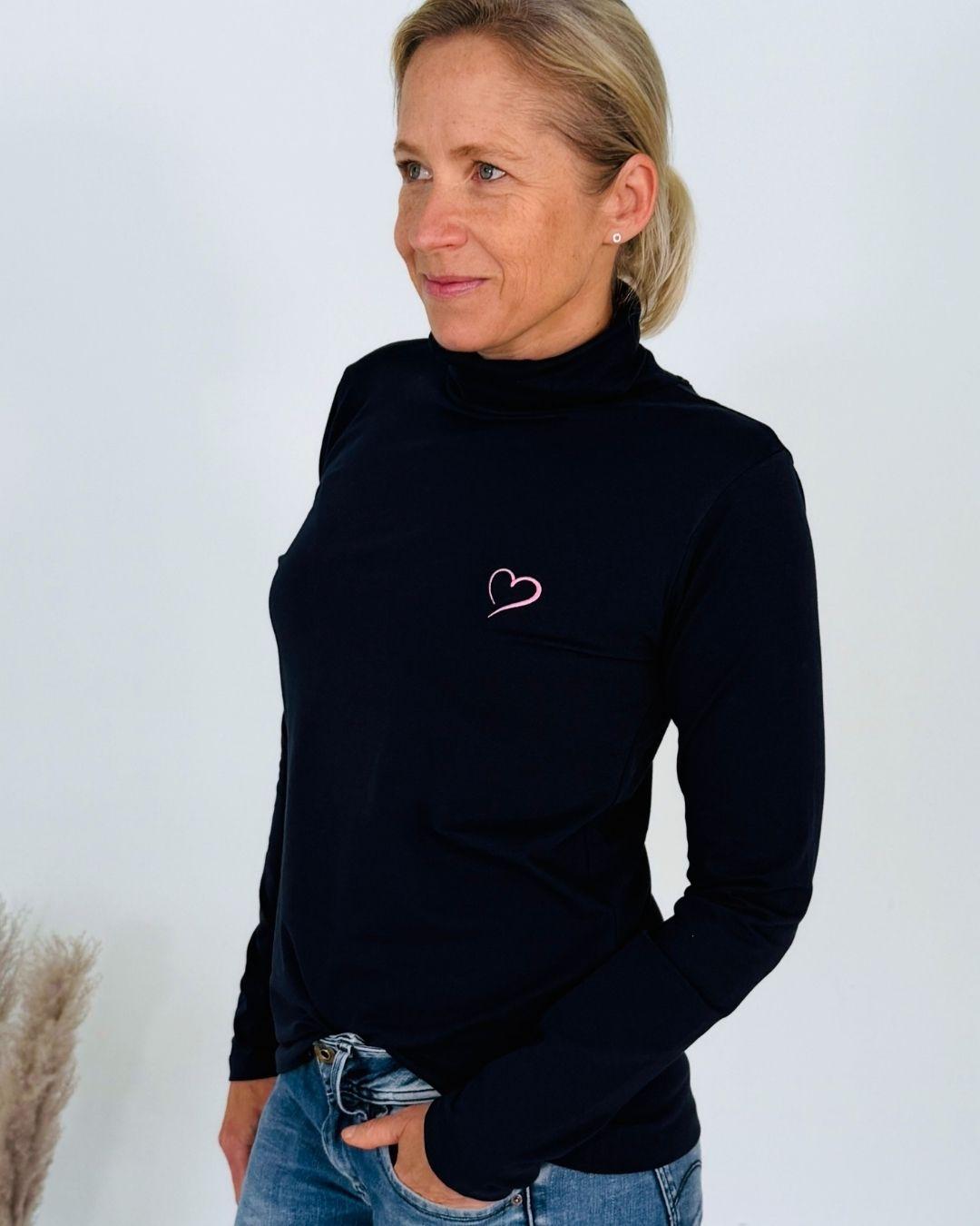 Herzlein® Longsleeve-Shirt mit Rollkragen "Herz" in Navy