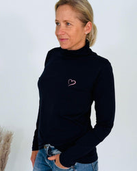 Herzlein® Longsleeve-Shirt mit Rollkragen "Herz" in Navy