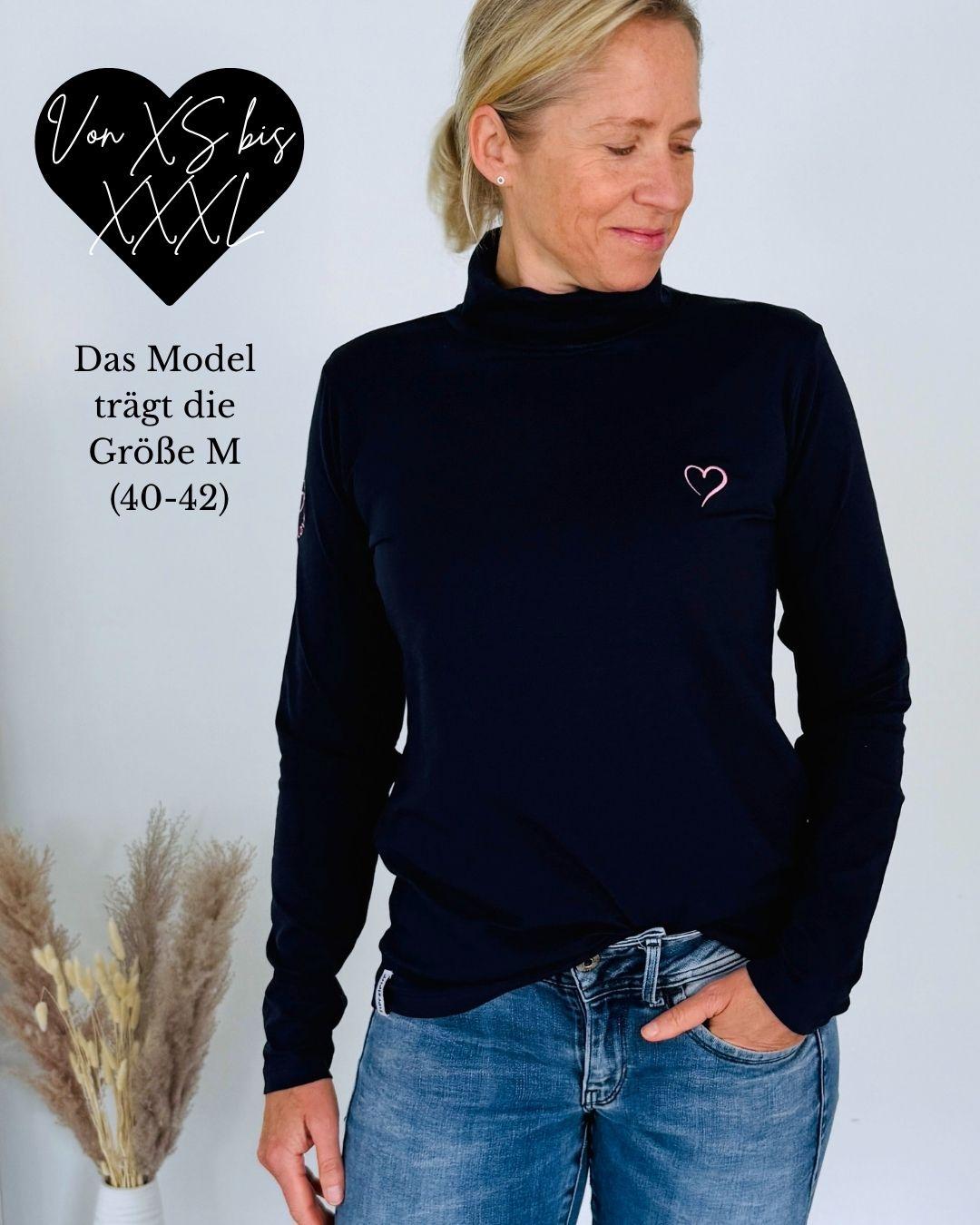 Herzlein® Longsleeve-Shirt mit Rollkragen "Herz" in Navy