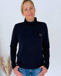 Herzlein® Longsleeve-Shirt mit Rollkragen "Herz" in Navy