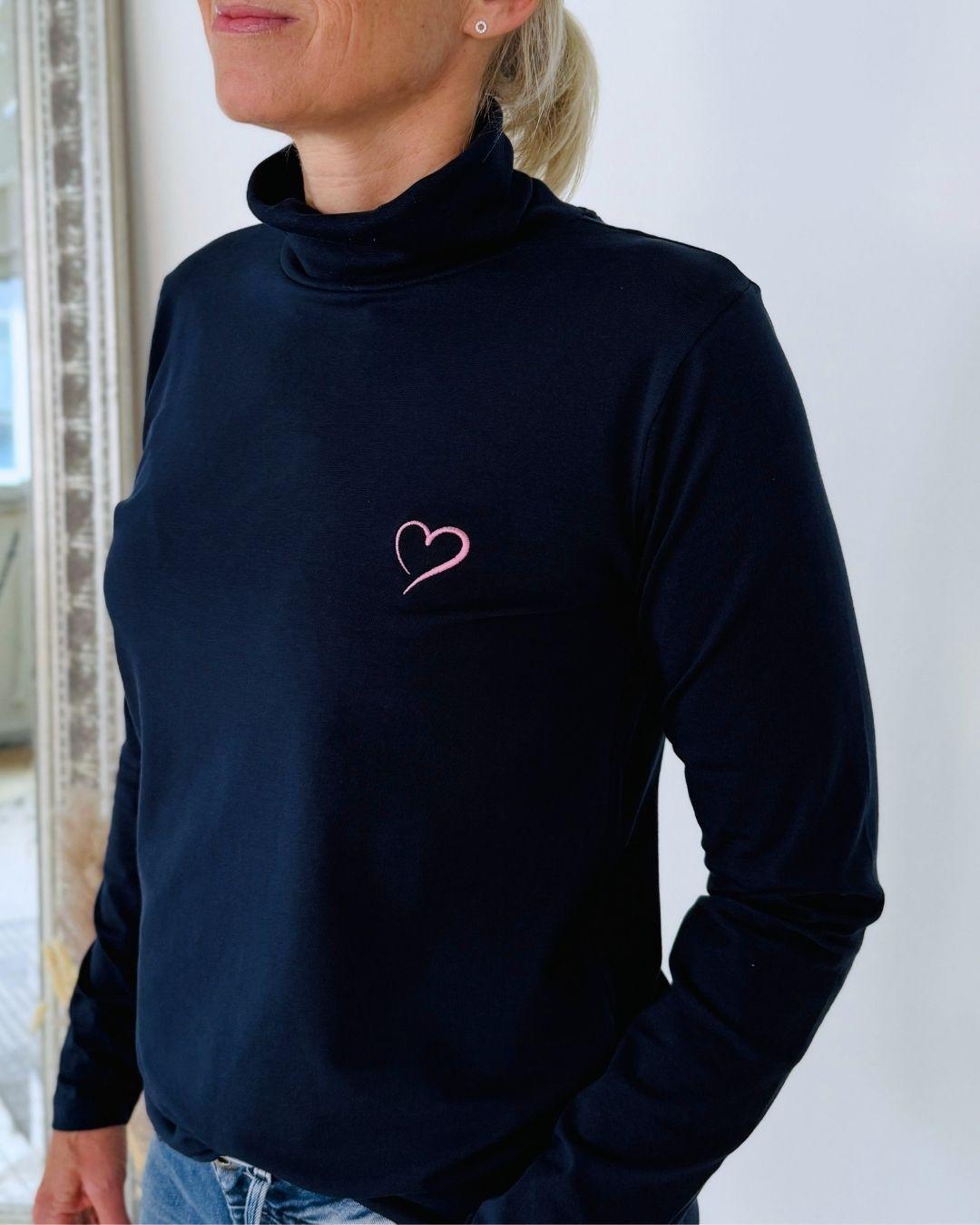 Herzlein® Longsleeve-Shirt mit Rollkragen "Herz" in Navy