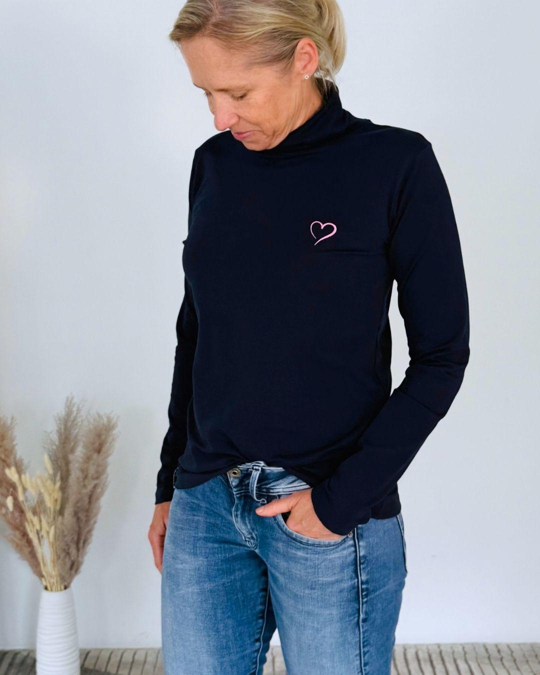 Herzlein® Longsleeve-Shirt mit Rollkragen "Herz" in Navy