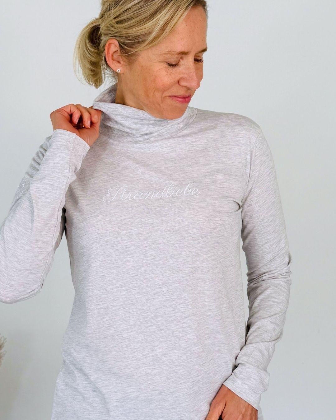 Herzlein® Longsleeve mit Rollkragen "Strandliebe" in Grau meliert