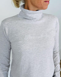 Herzlein® Longsleeve mit Rollkragen "Strandliebe" in Grau meliert
