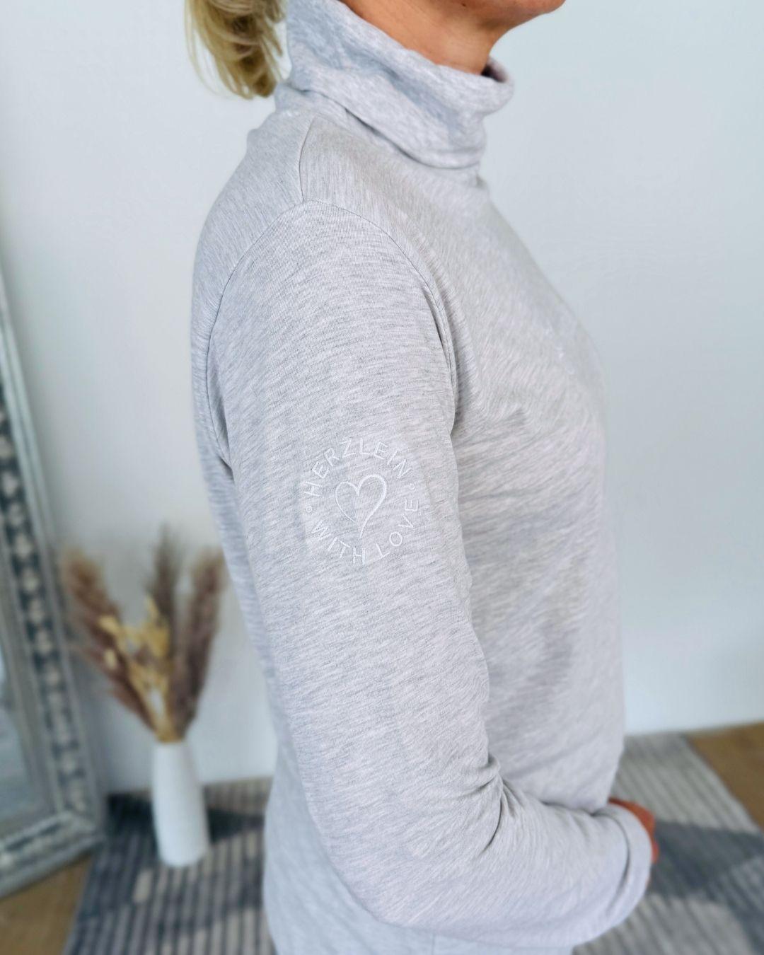 Herzlein® Longsleeve mit Rollkragen "Strandliebe" in Grau meliert