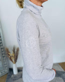 Herzlein® Longsleeve mit Rollkragen "Strandliebe" in Grau meliert