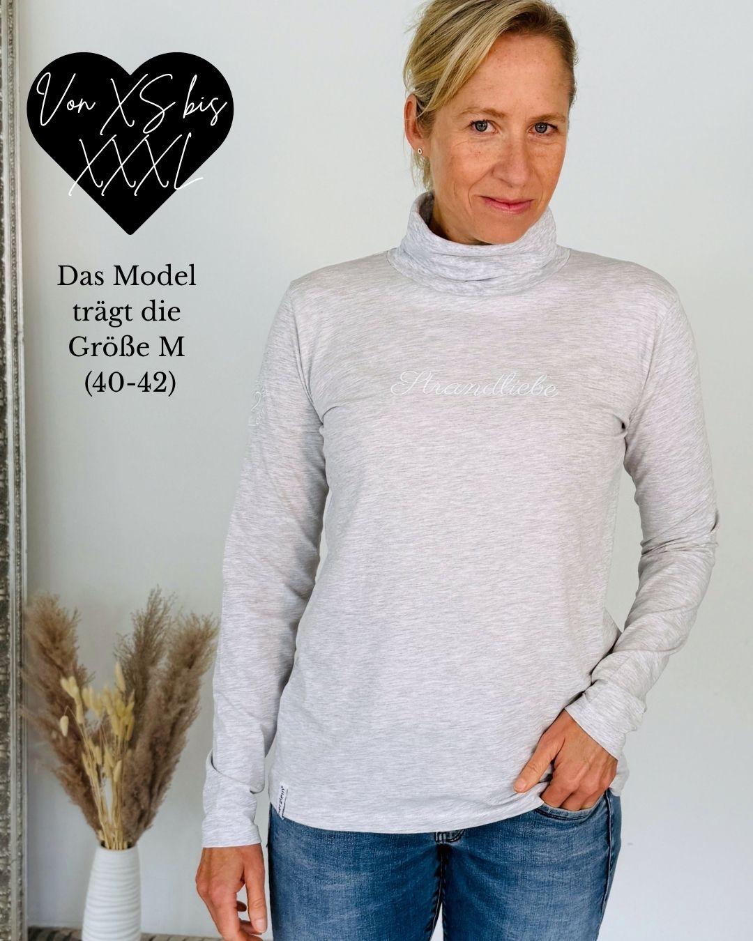 Herzlein® Longsleeve mit Rollkragen "Strandliebe" in Grau meliert