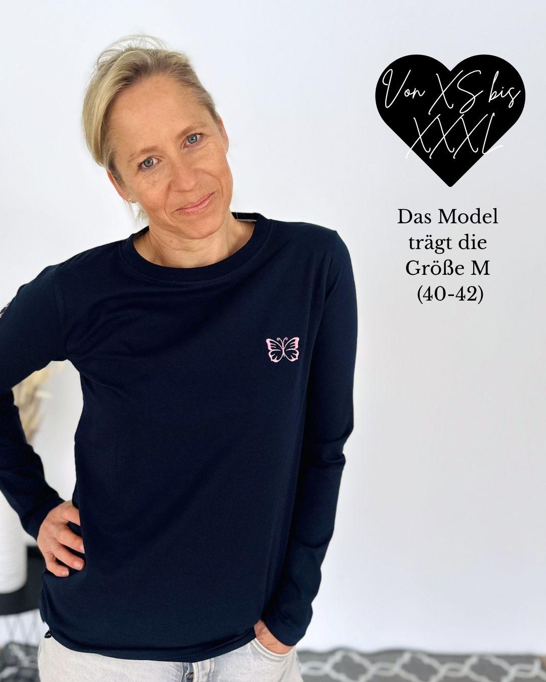 Herzlein® Longsleeve-Shirt mit Schmetterling in Navy