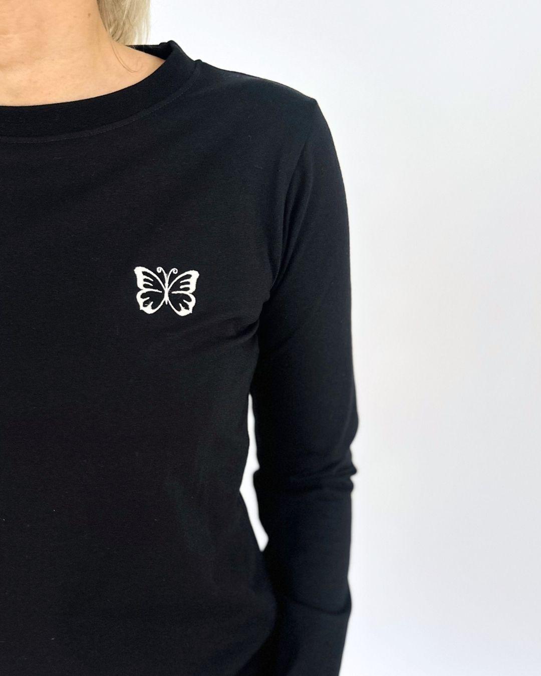 Herzlein® Longsleeve-Shirt mit Schmetterling in Schwarz