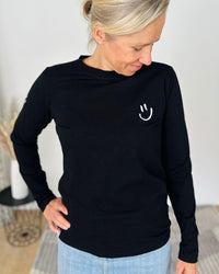 Herzlein® Longsleeve-Shirt mit Smiley in Schwarz