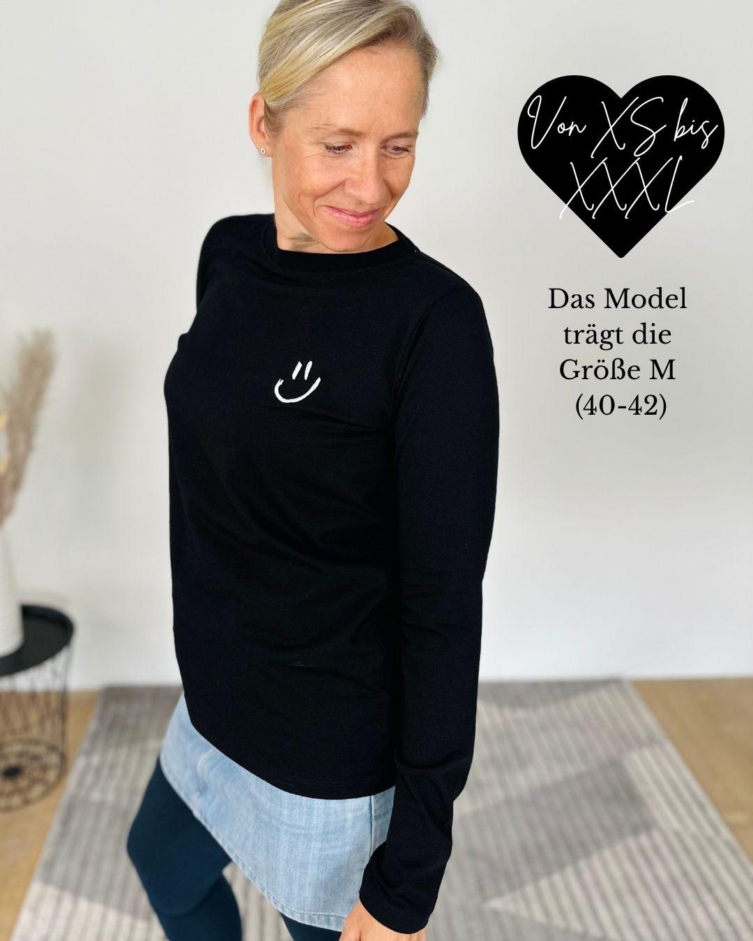 Herzlein® Longsleeve-Shirt mit Smiley in Schwarz