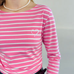 Herzlein® Longsleeve-Shirt gestreift in Rosa - Weiß mit Herzchen