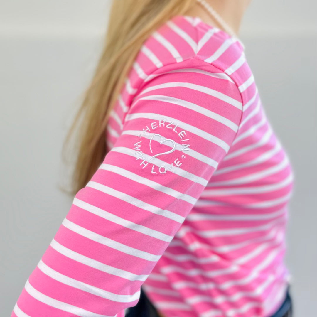 Herzlein® Longsleeve-Shirt gestreift in Rosa - Weiß mit Herzchen