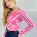 Herzlein® Longsleeve-Shirt gestreift in Rosa - Weiß mit Herzchen