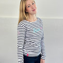 Herzlein® Longsleeve-Shirt gestreift in Weiß - Navy Blau "Love"