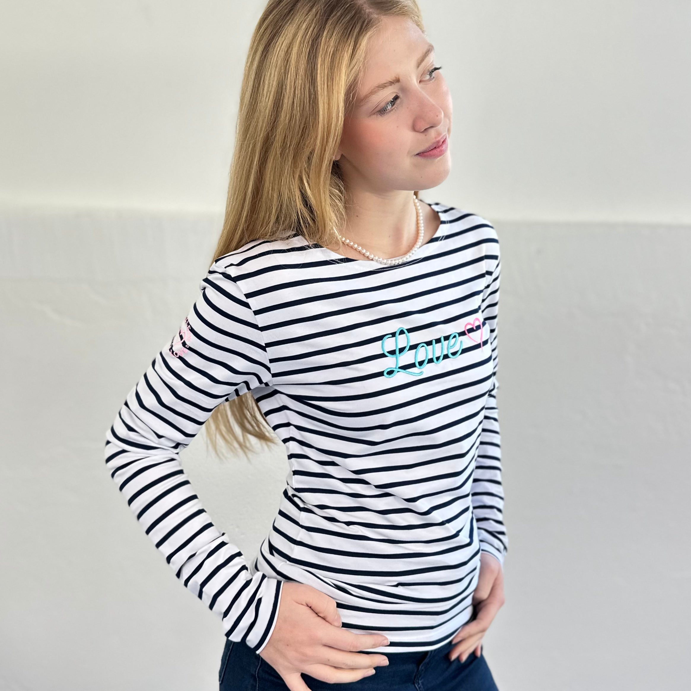 Herzlein® Longsleeve-Shirt gestreift in Weiß - Navy Blau "Love"