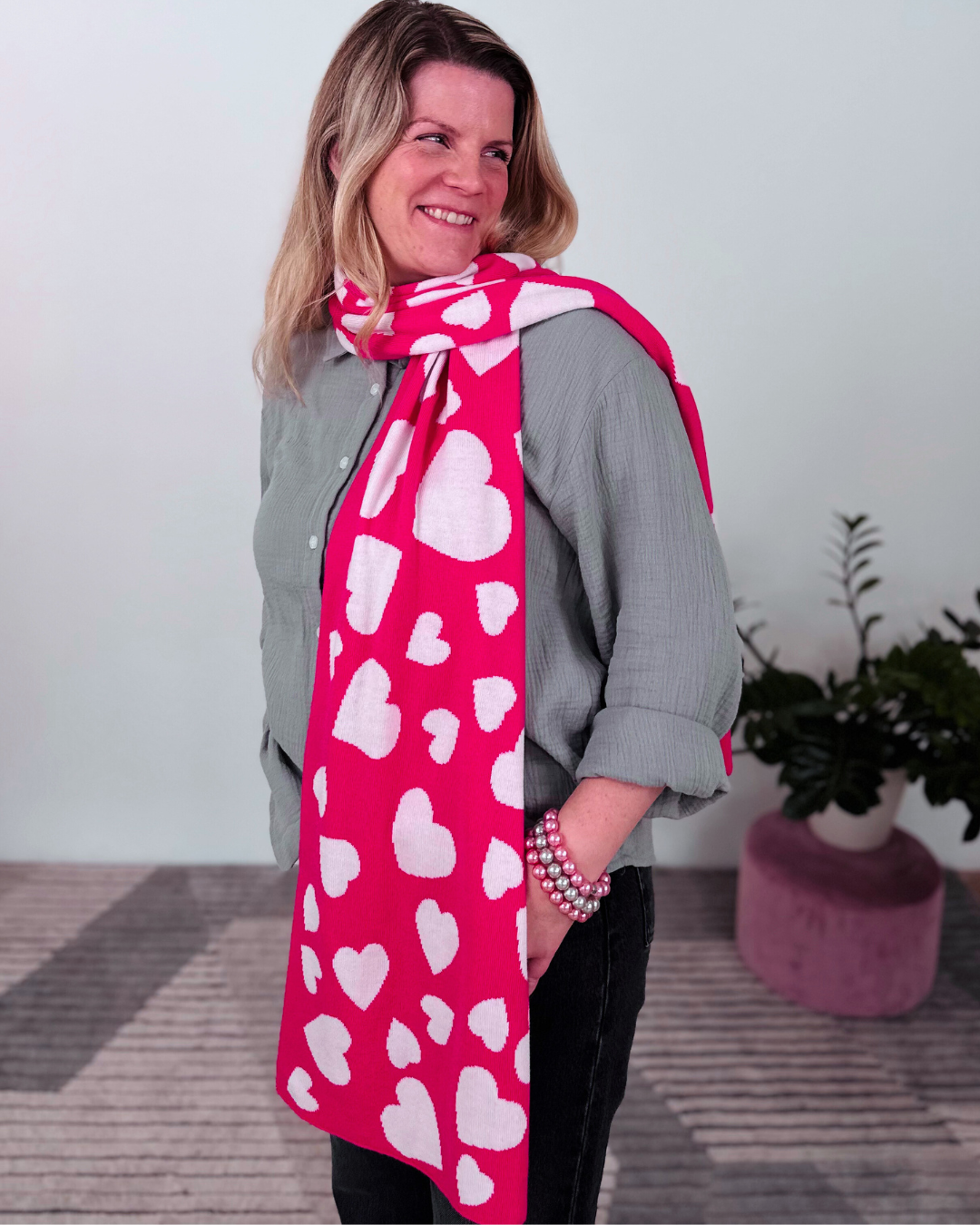 Herzlein® Merino Schal mit Herzchen in Pink & Weiß