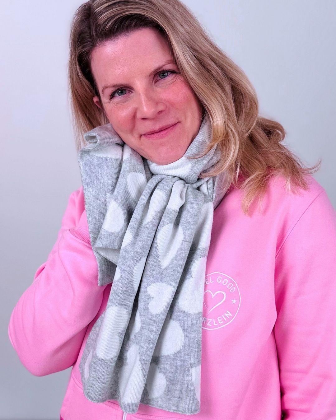 Herzlein® Merino Schal mit Herzchen in Grau & Weiß
