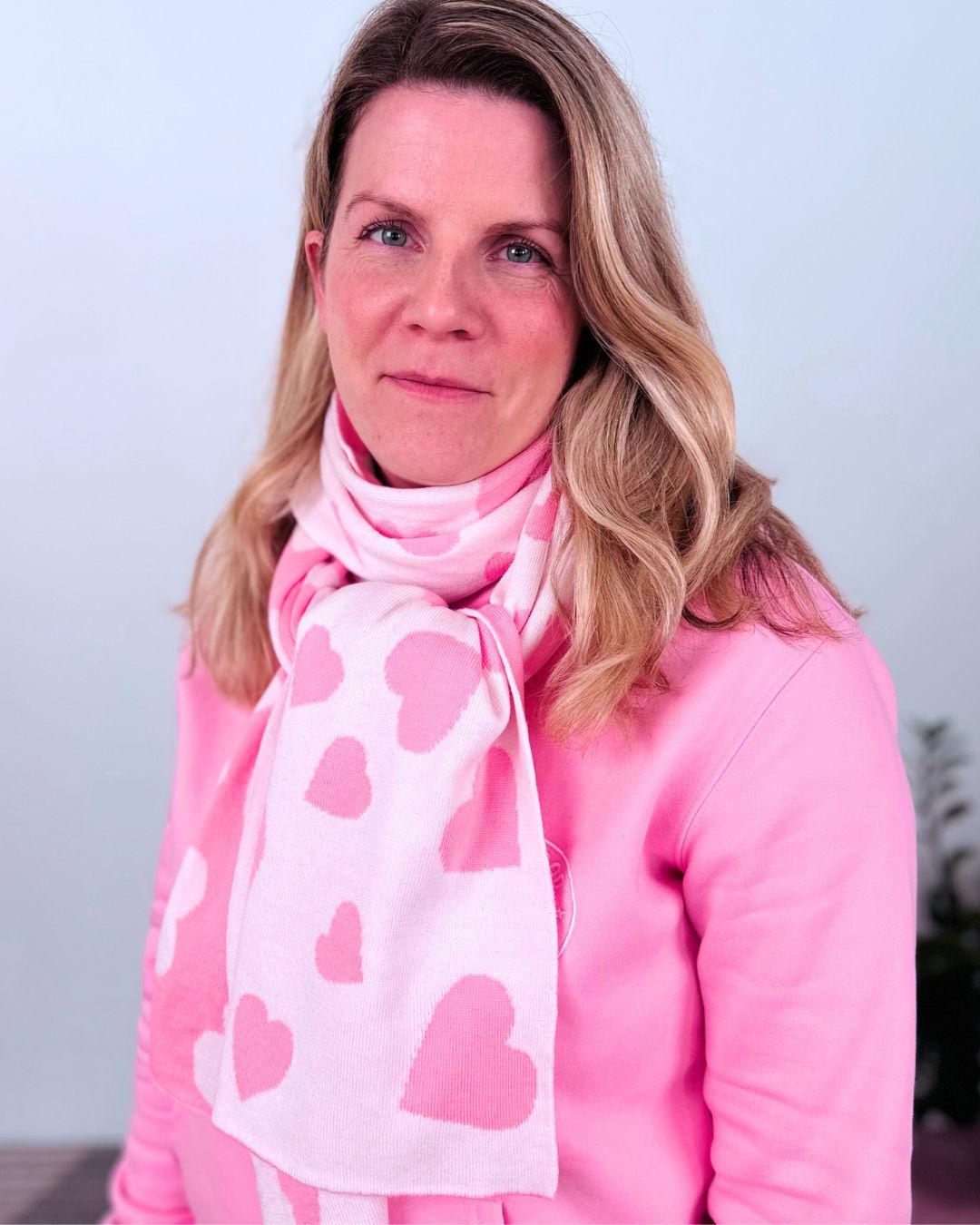 Herzlein® Merino Schal mit Herzchen in Rosa & Weiß