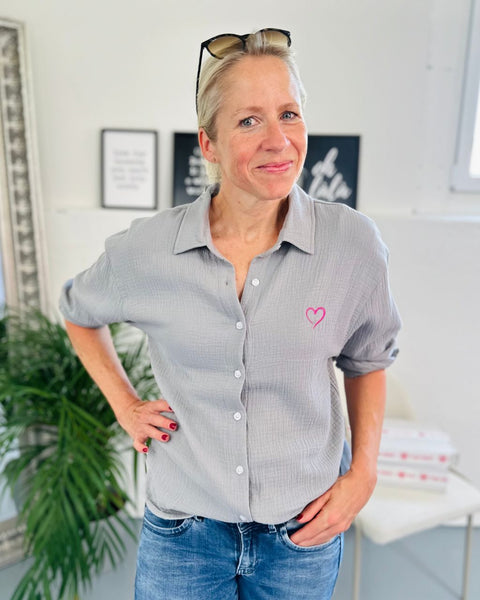 Herzlein® Musselin Bluse in Hell Grau