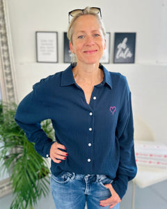 Herzlein® Musselin Bluse in Navy Blau