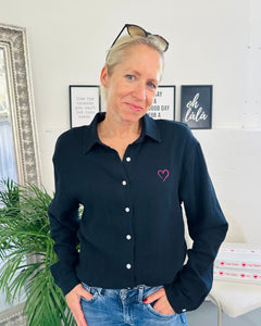Herzlein® Musselin Bluse in Schwarz
