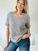 Herzlein® Musselin Shirt mit "Herzchen-Stick" in Grau