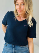 Herzlein® Musselin Shirt mit "Herzchen-Stick" in Navy Blau