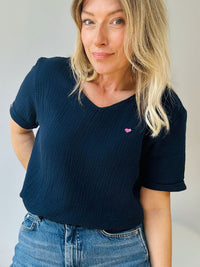 Herzlein® Musselin Shirt mit "Herzchen-Stick" in Navy Blau